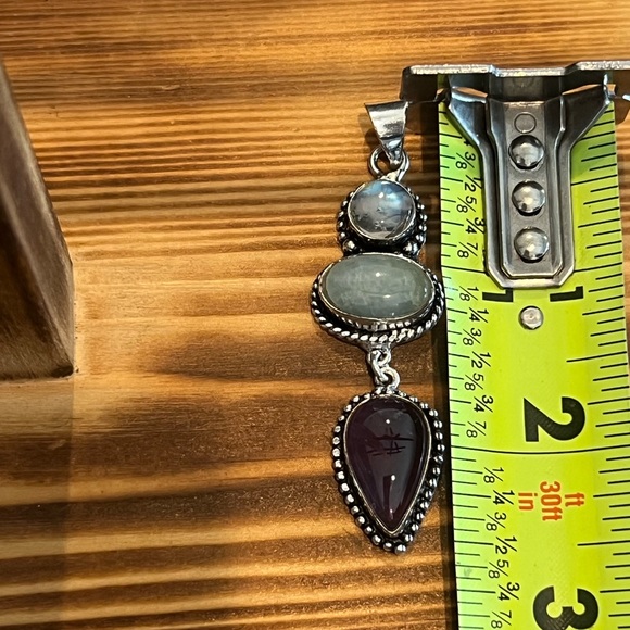 Amethyst, Aquamarine & Rainbow 🌈 Moonstone Handcrafted Pendant NWOT - Picture 6 of 17
